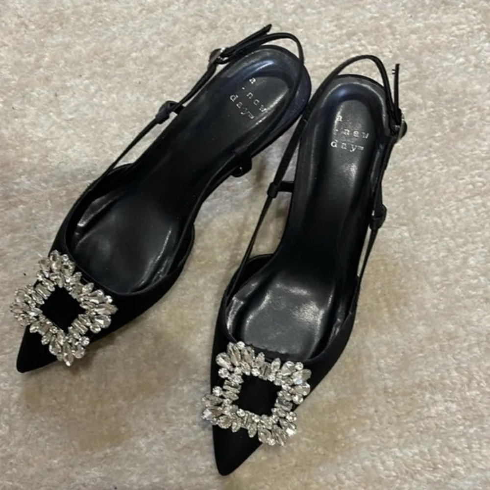 A New Day Black Patent Leather Slingback Heels